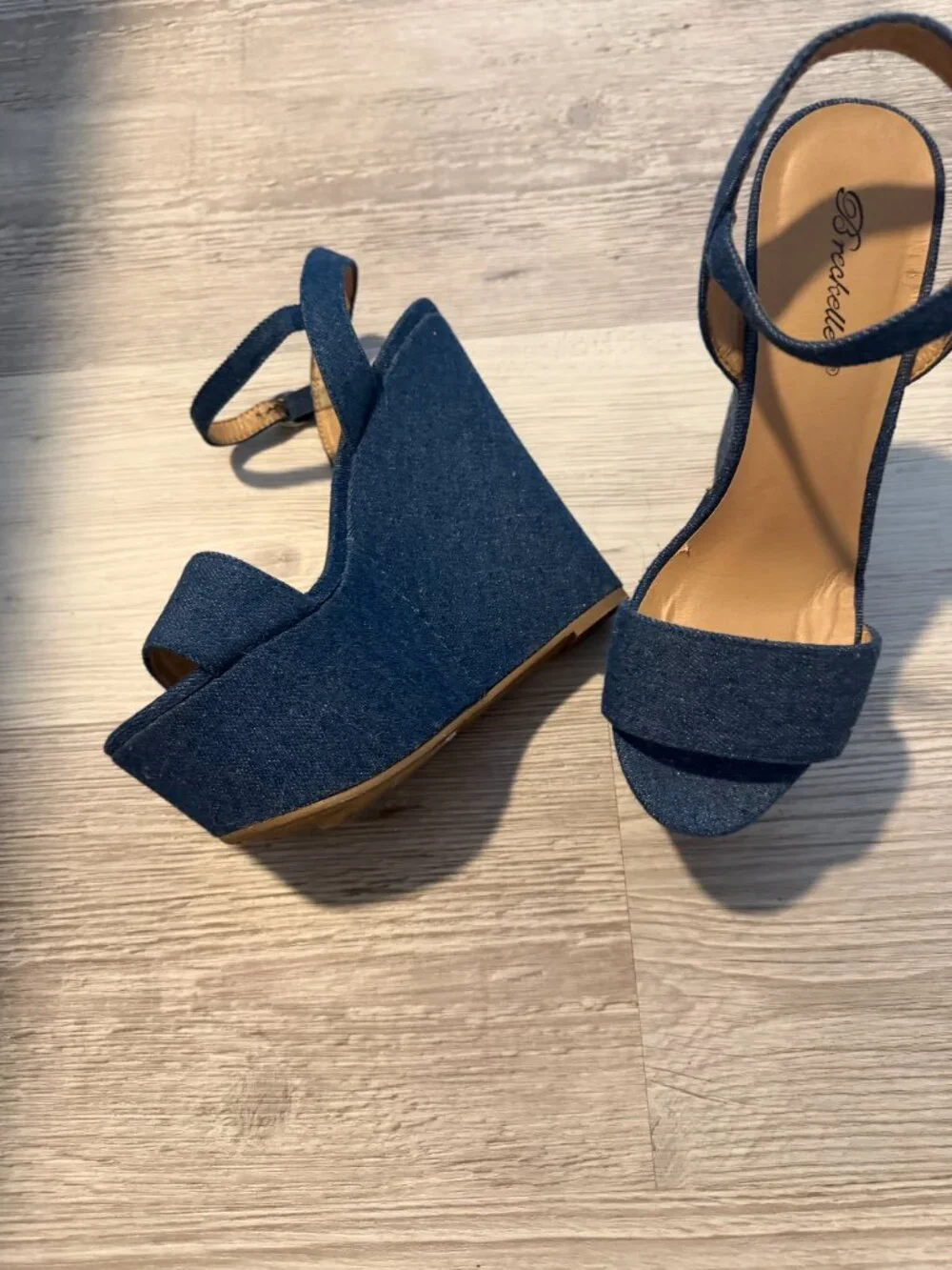 Breckelle's Blue Denim Ankle-Sttrap Platform Wedge Sandals
